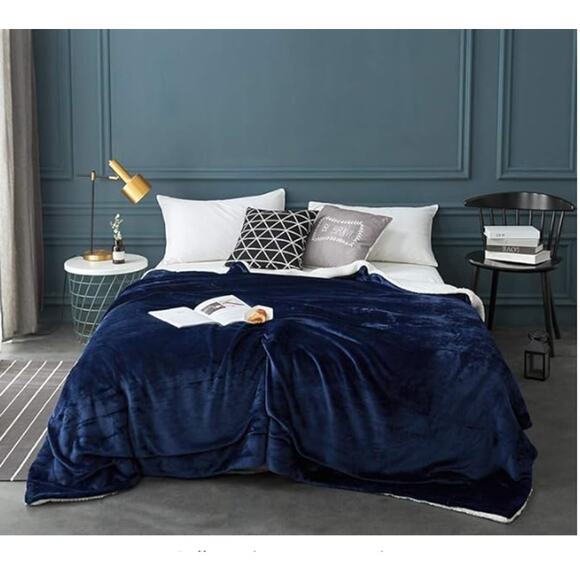 Sherpa Fleece Blanket Twin Microfiber Velvet Reversible, GRAY - Picture 4 of 9